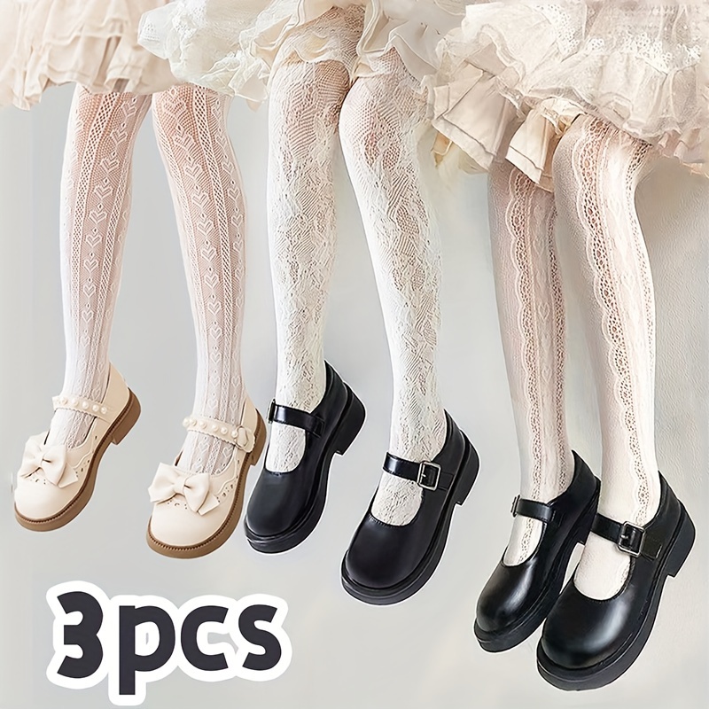 Image of 3pcs Girls' Anti-mosquito Leggings, Tights, Dance Pants For Indoor/outdoor Wear, Princess Socks, Air-conditioned Pants, Full-footed Pants, White,fall And Winter Clothes