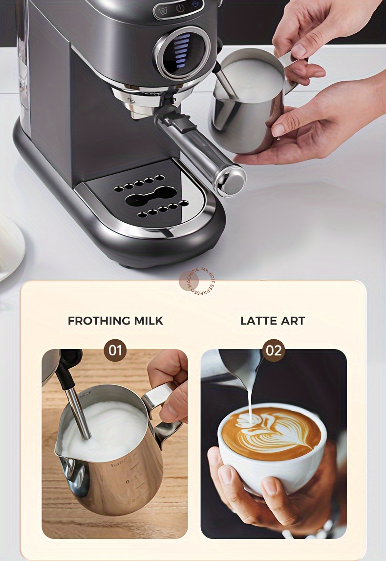  premium semi automatic espresso machine stainless steel latte cappuccino maker with built in milk frother and steam wand easy clean resistant compatible with ground coffee ese pods includes warmer cup 1l detachable tank perfect for home office parties gifting details 10