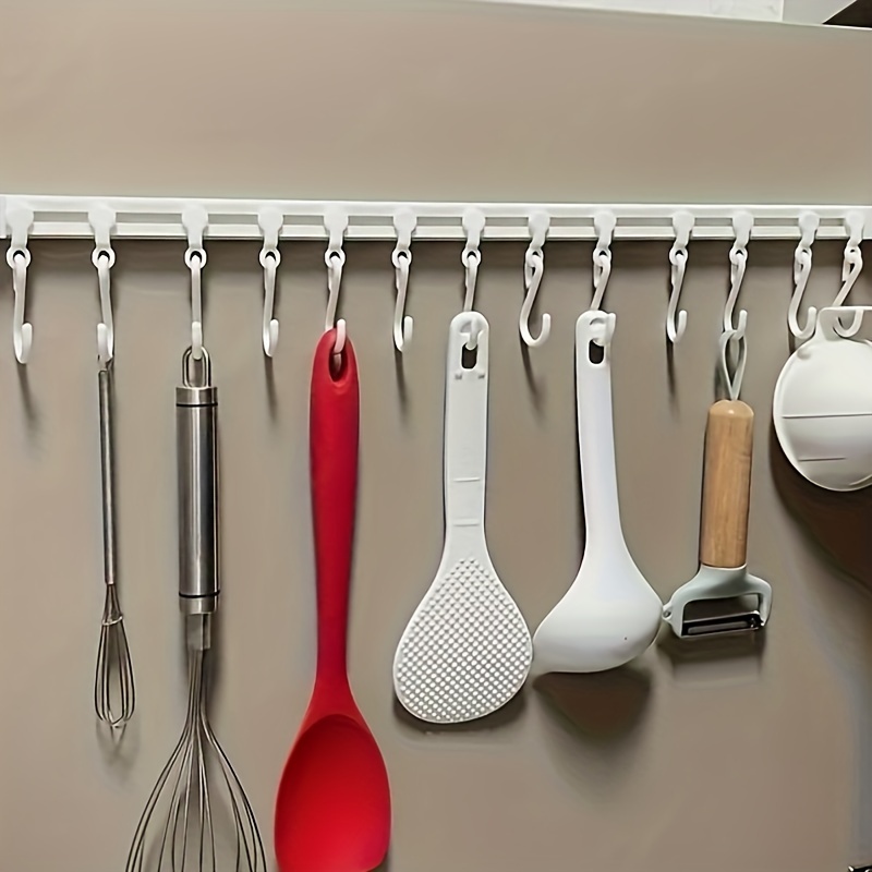 

Easy-install Kitchen Storage Rack With Sliding Hooks - No Drilling Required, Adhesive Backing For Easy Organization, Utility Hooks