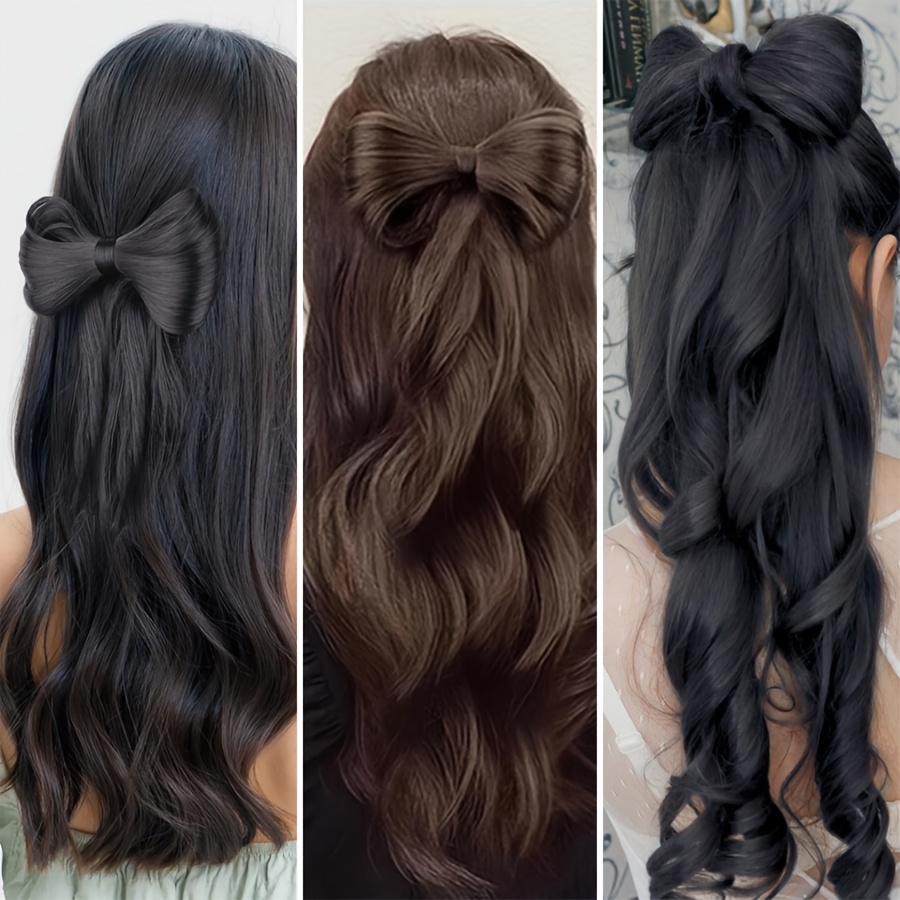 14inch 35cm bowknot synthetic hairpiece with ponytail cute natural curly hair clip in hair extensions styling clip decorative hair clip hairpieces highlight   bleach blonde   for women daily party dating christmas use details 10