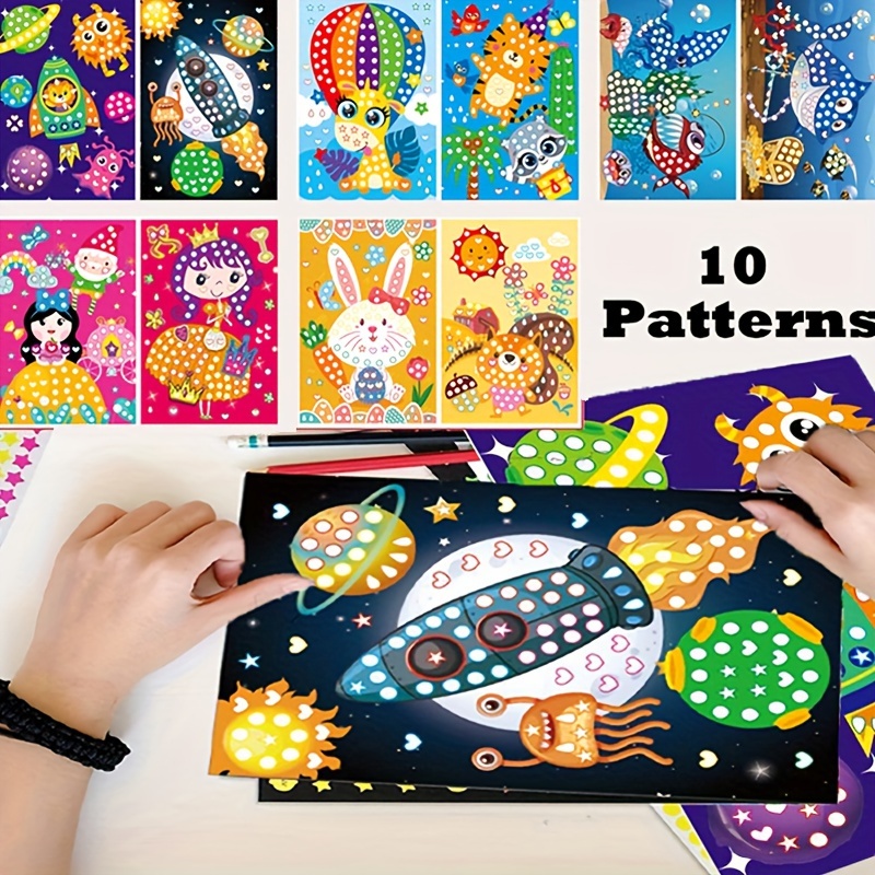 

10 Patterns Mosaic Sticker Set: Engaging Art & Craft Kit With 10 Unique Designs And 10 Dot Painting Sheets - Perfect For Patience Building And Festive Gifts