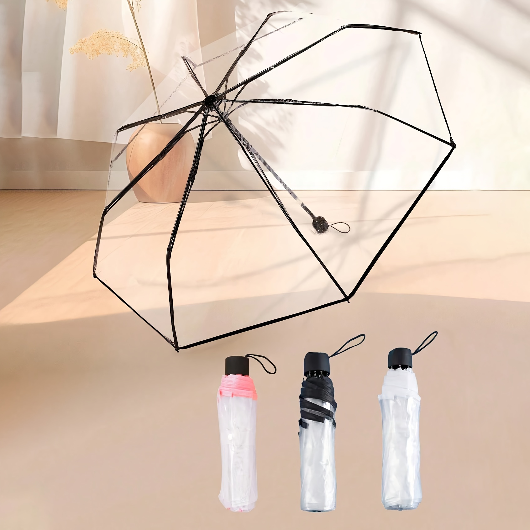 

1pc Fashion Minimalist 8-rib Pvc Transparent Folding Umbrella, Manual Open , Portable For School, Office, Home, Travel, Portable Umbrella|minimalist Umbrella| Umbrella, Outdoor Umbrella