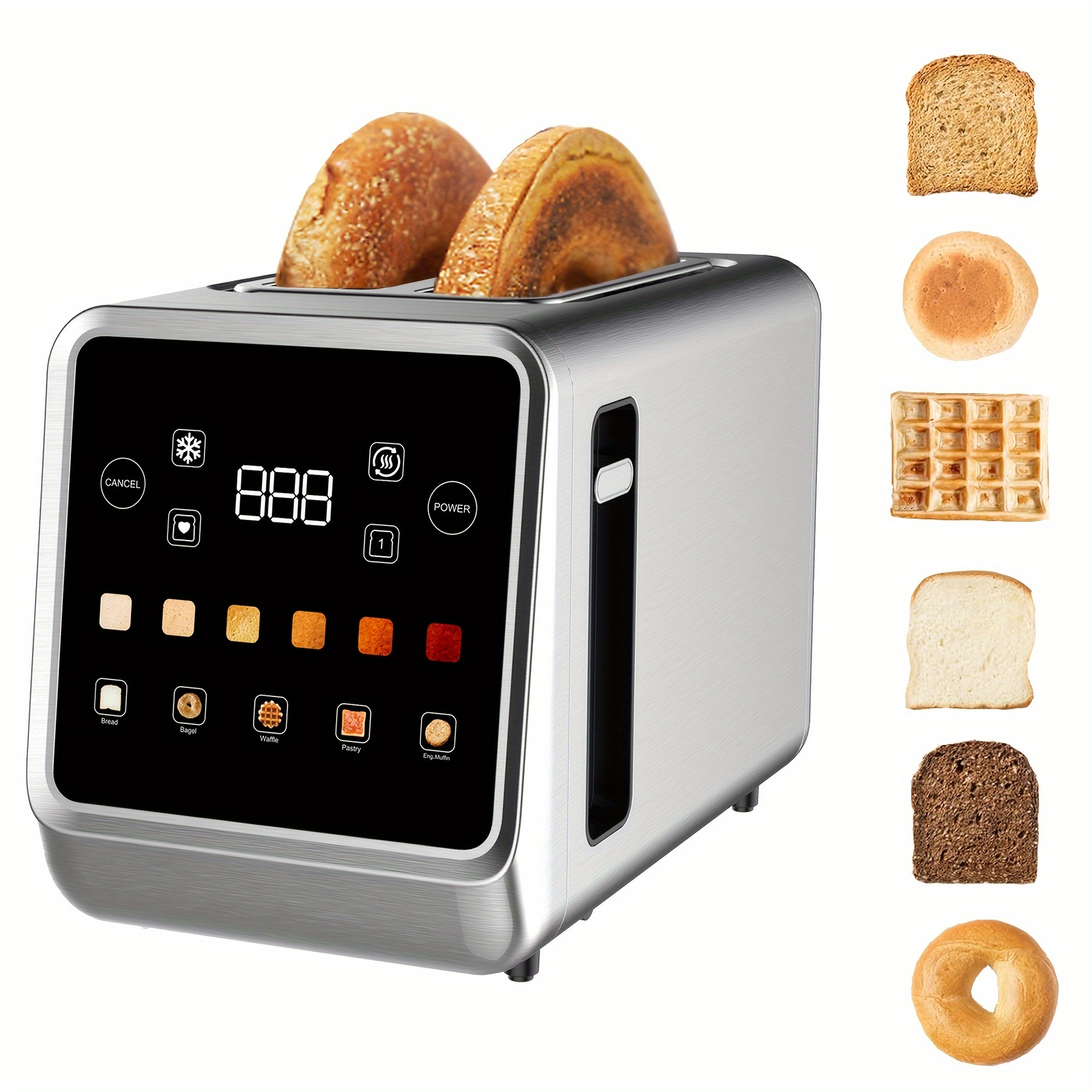 

Touch Screen Toaster 2 Slice, Stainless Steel Digital Timer Toaster With 6 Bread Types And 6 Shade Settings, 1.5" Wide Slot With Bagel, , And Memory.