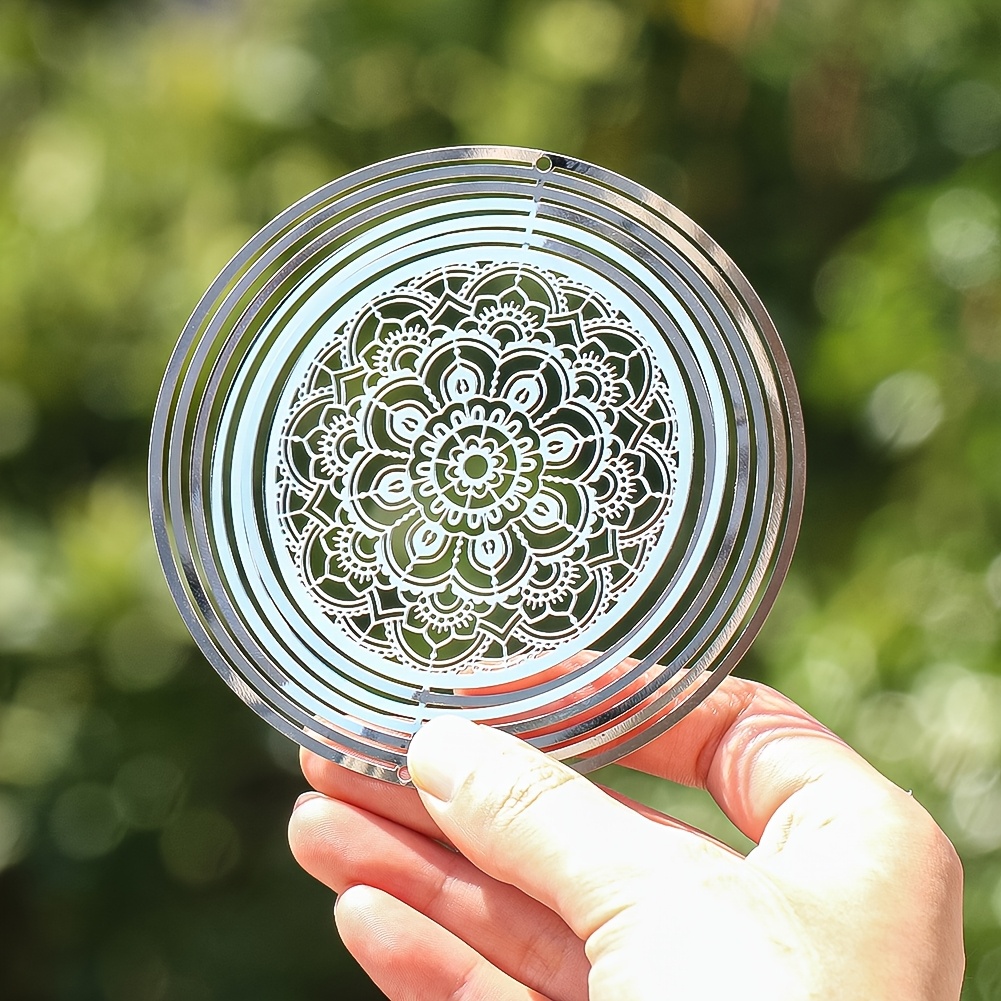 Image of Circular Stainless Steel 3d Wind Chime Metal Ornament Wind Spinner For Home And Garden Decoration, Suitable For Indoor And Outdoor Spaces