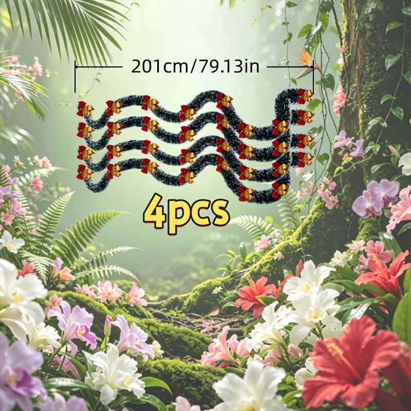 TEMU 4pcs Set, Extended Length 316.53-inch Dark Green Christmas Holly Vine With White Edges - Features Exquisite Golden And Red Bows, High- Material,