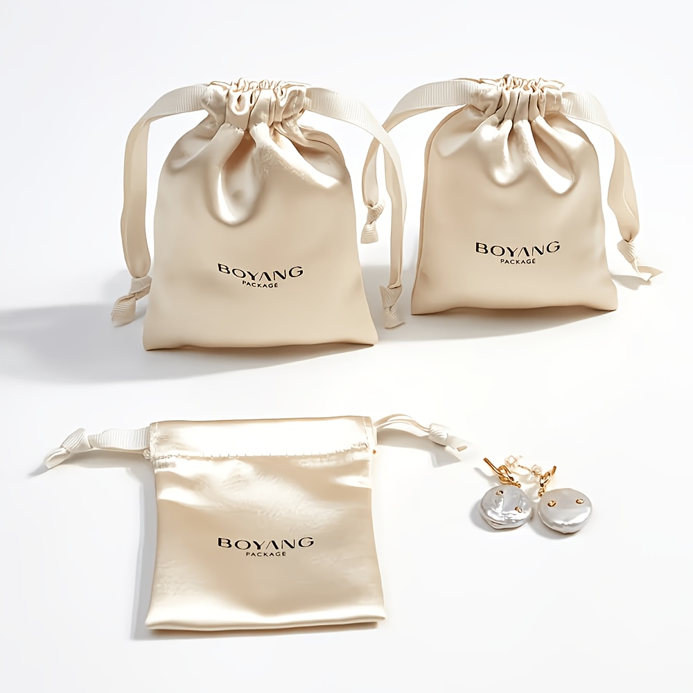 TEMU Gift For Her/him 30pcs Luxury Beige Silk Satin Drawstring Bags With Suitable For Jewelry, Earphones, Cables Storage - Pouches For Parties,