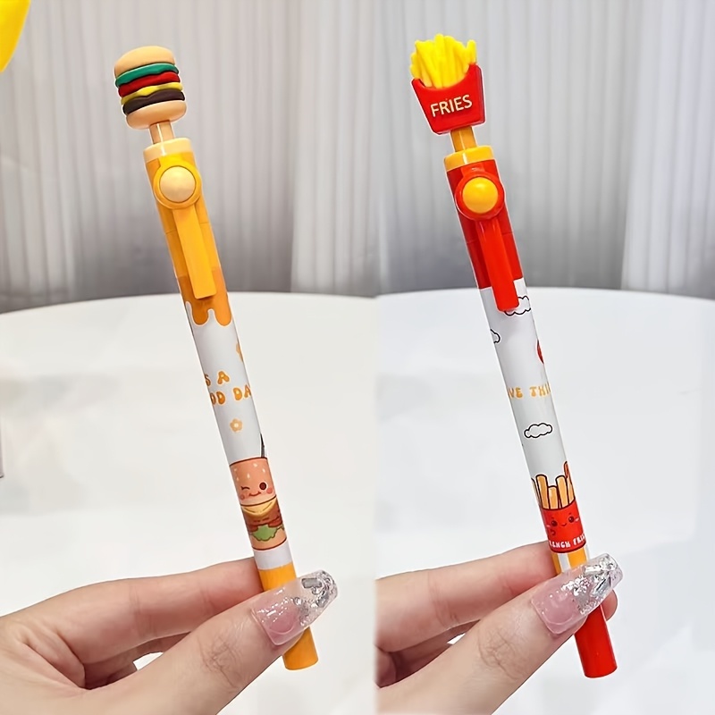 TEMU 2pcs/set Hamburger And Black Retractable Gel Pens, Rotatable , Relax, Creative Novelty Gel Pens For Office And Students, Refillable Ink Core