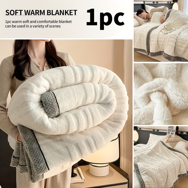 1pc luxury ultra soft plush blanket three second   winter thick plush throw striped grid design provides   and   suitable for   bedroom living room camping machine washable ideal for gifts or Product details 0