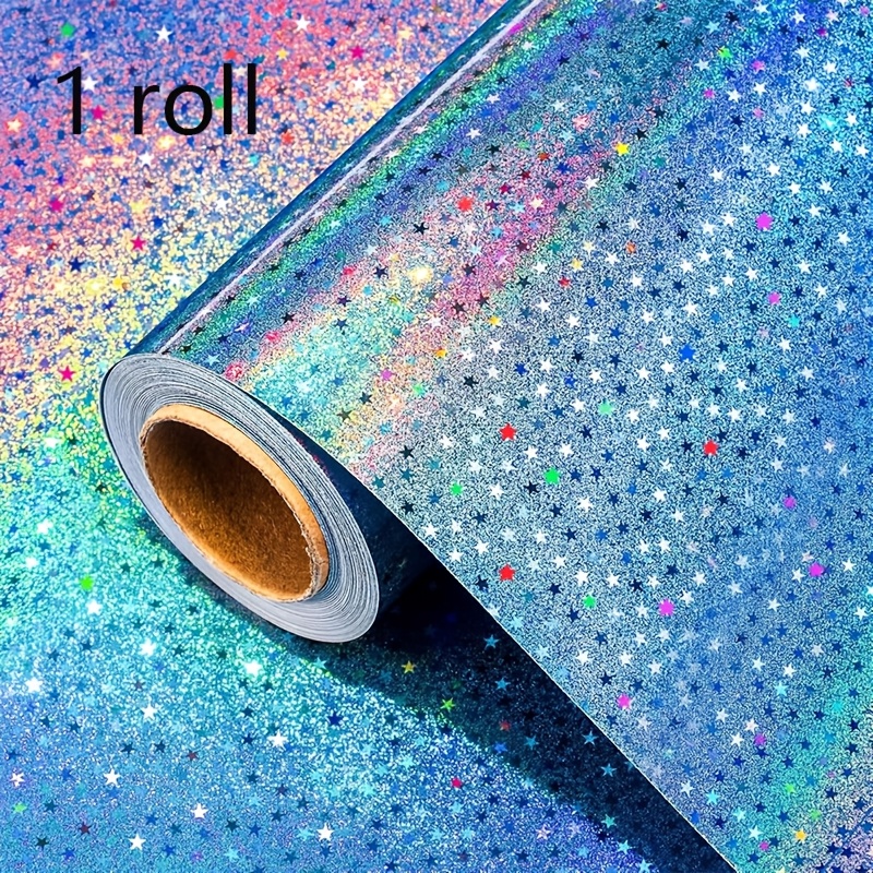 E-shop Eine Rolle blaues Stern-Geschenkpapier mit Farbverlauf, 17x118 Zoll pro Rolle, mit metallischem holografischem Sternen-Design. Geeignet für