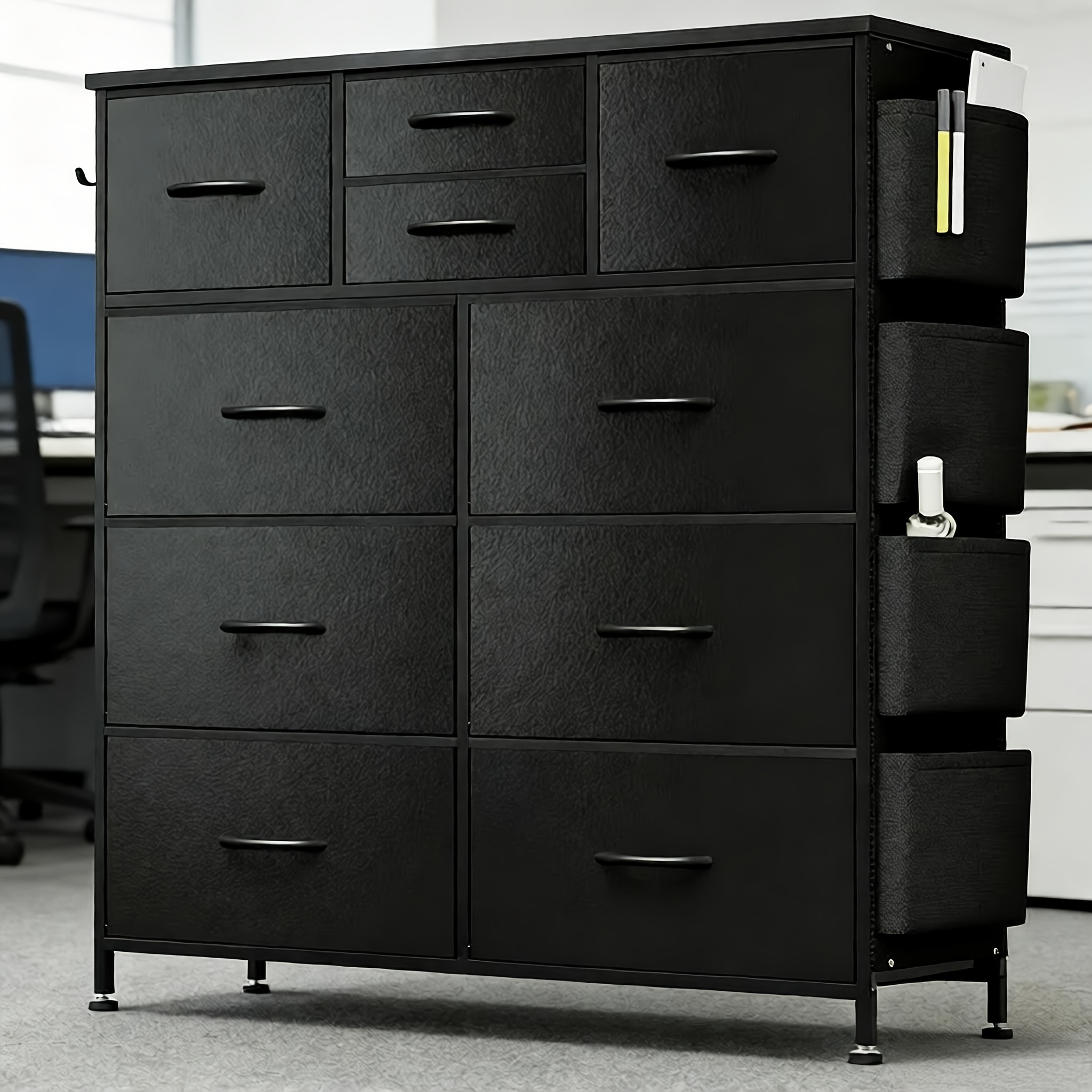 Storage Cabinet, Office File Cabinet, Large Capacity Multi-Layer Drawer And Side Storage, Side Bag, Metal Frame, Stable Storage Cabinet