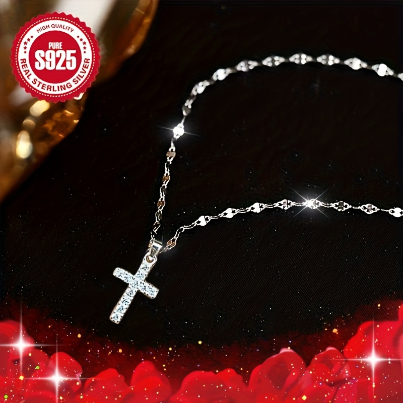 3pcs Blingbling S925 Women's Lip Necklace with Cross Pendant Set