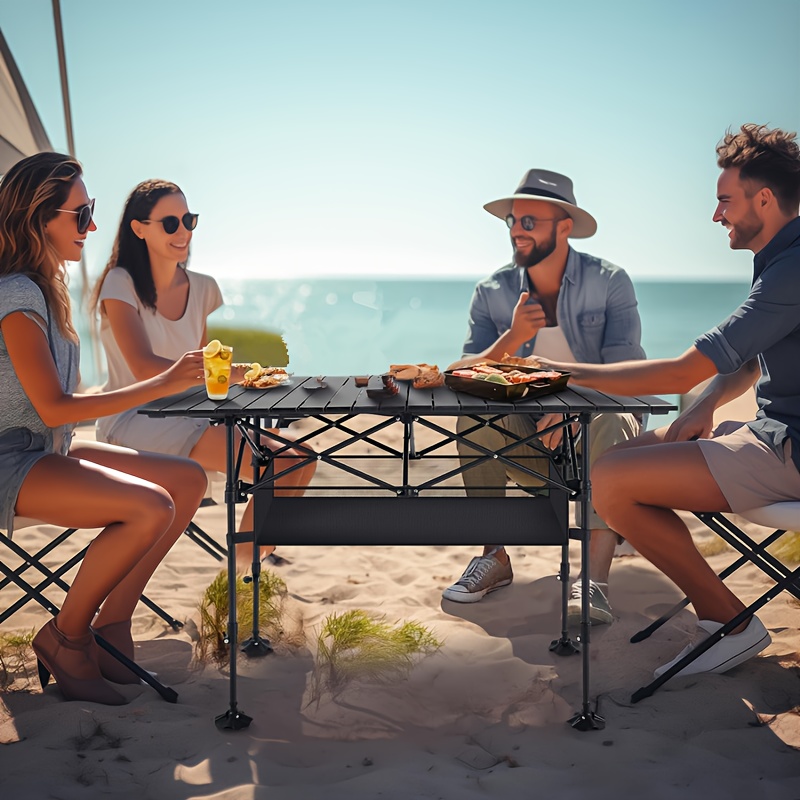 TEMU Camping Table With Carry Bag, Folding Adjustable Height Camping Table With Storage, Portable Picnic Table For Outdoor Camping Travel Patio Beach