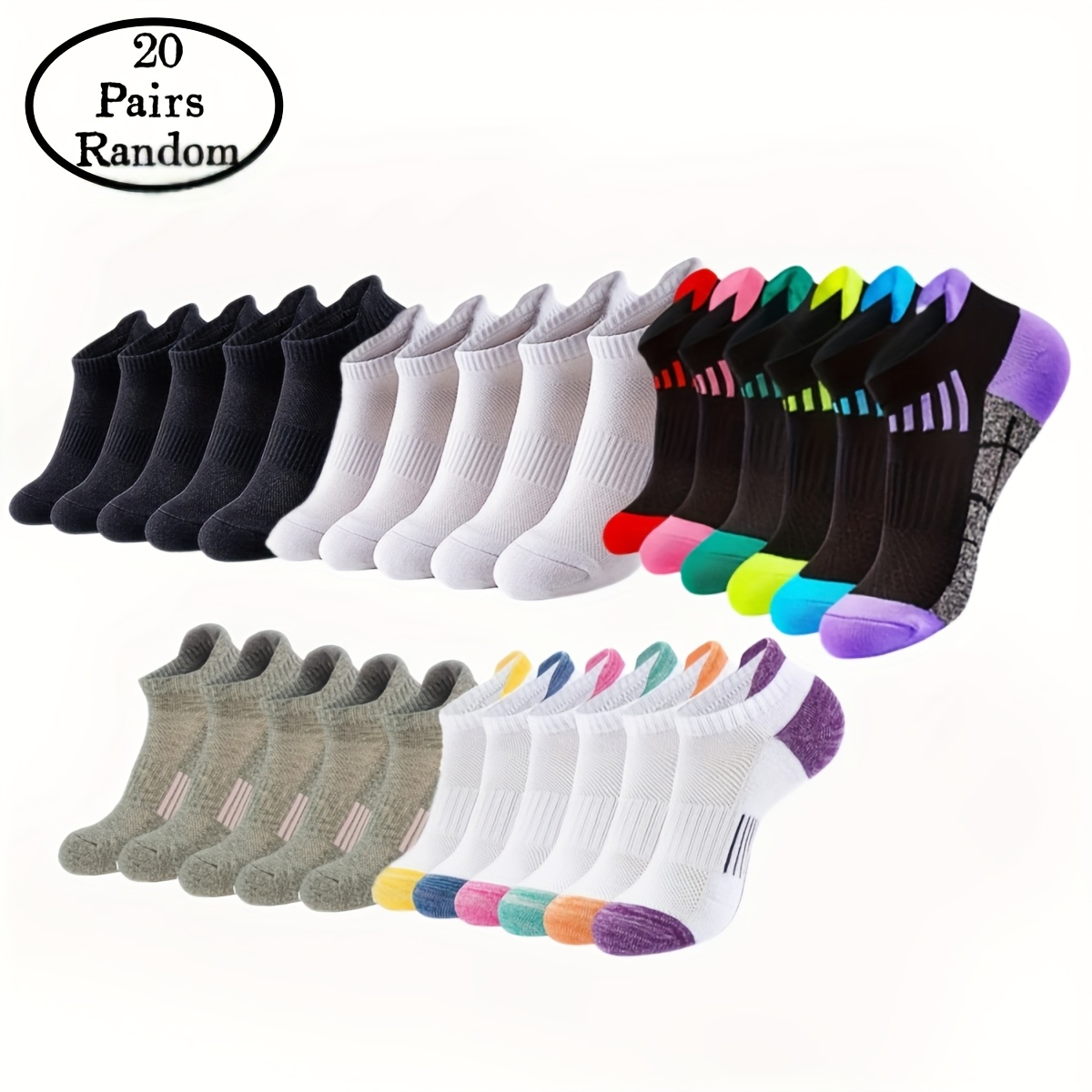 TEMU 20 Pairs Ear Lifting, Shallow Mouth, Random Color Grid, Comfortable And Breathable, Casual Sports, Running, Yoga, Fitness, Cycling, Versatile