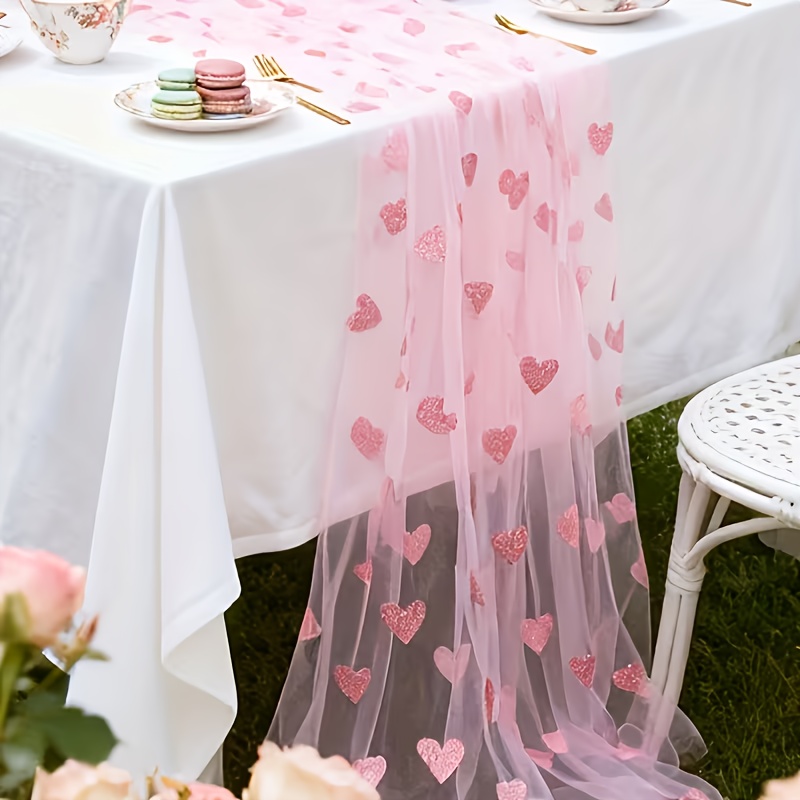 E-shop [Glitzerherz Tüllstoff] Valentinstag Glitzerherz-Muster Tüllstoff, Packung mit 1, vorgeschnittener Stoff, für Blumenhandwerk, Tutu-Röcke,