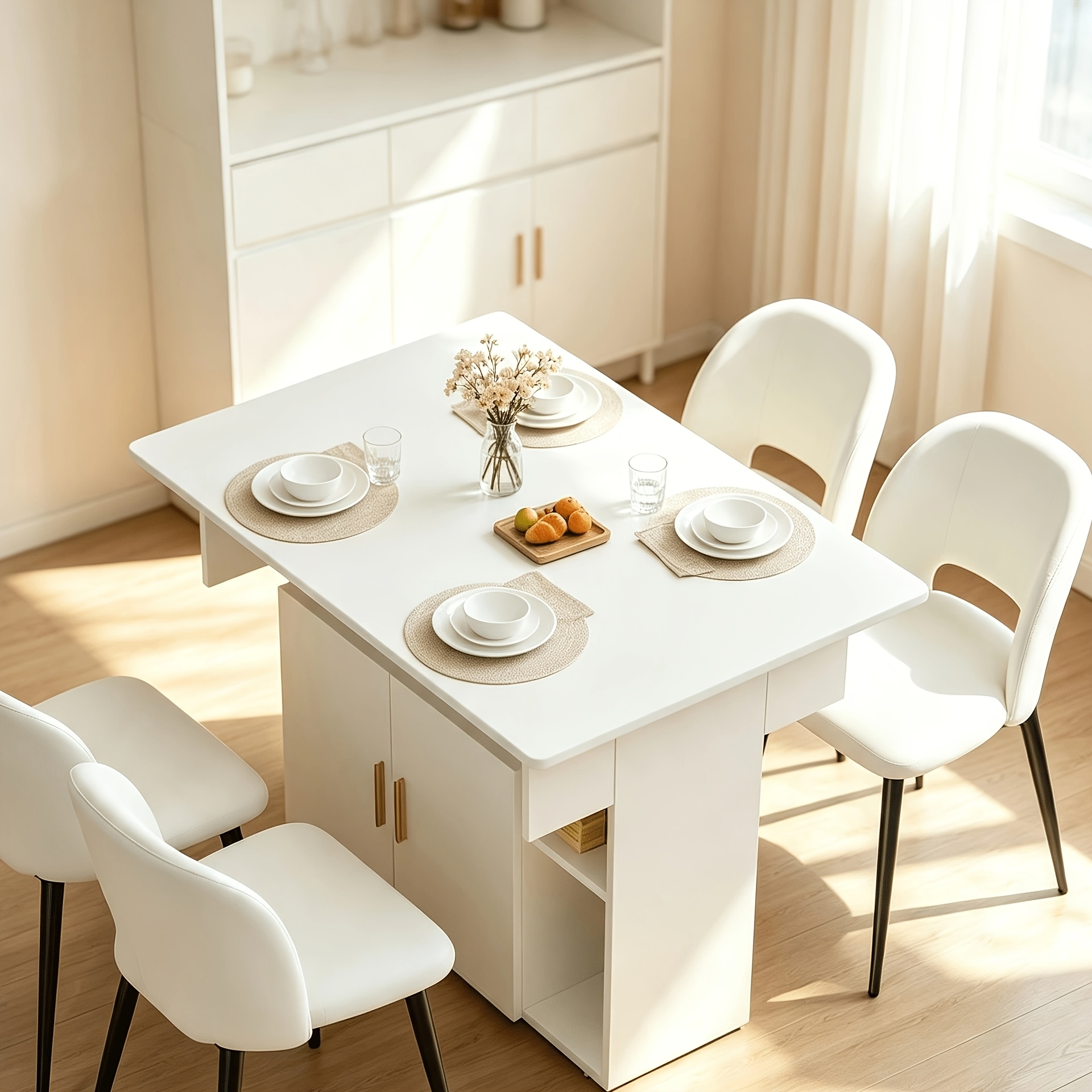 Image of Folding Table, Foldable Kitchen Table With , Folding Table With Storage Compartment, 100x70x77cm White