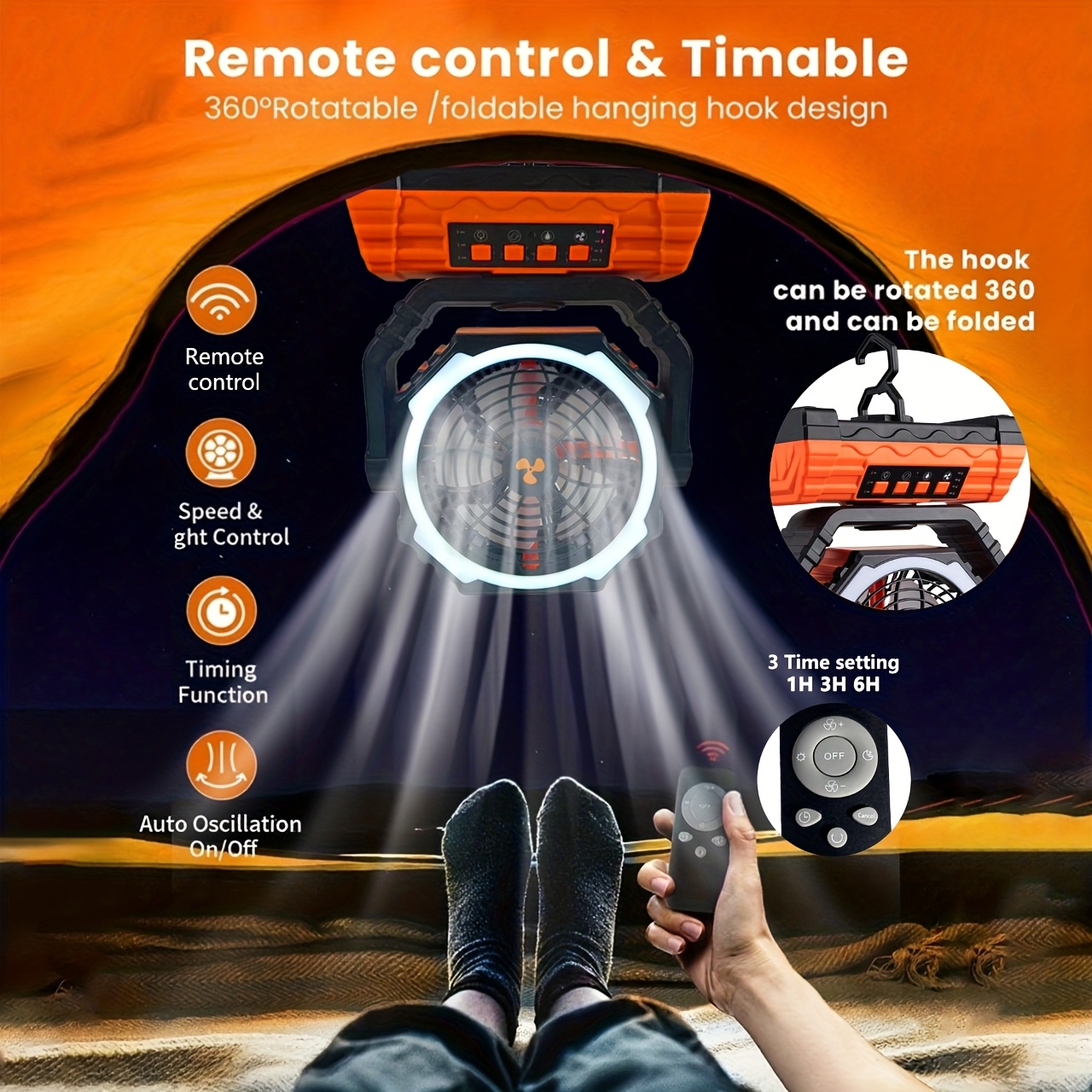 practical Cold Air Battery Powered Fan with 4LED Lantern, 20000mAh Dual Motor Camping Fan, 4-Speed Adjustable Desktop Fan with Hook, Remote Control Portable Outdoor Fan Suitable for Tents, Power Outages and Construction Sites 11 Cold Air Battery Powered Fan with 4LED Lantern, 20000mAh Dual Motor Camping Fan, 4-Speed Adjustable Desktop Fan with Hook, Remote Control Portable Outdoor Fan Suitable for Tents, Power Outages and Construction Sites