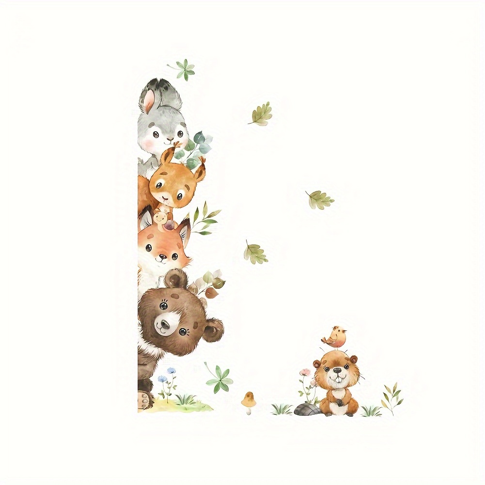 Image of Self-adhesive Removable Teddy Bear & Forest Animal Wall Decals Suitable For, Peel And Stick Wallpaper With Pvc Glossy, Application For Doors, Walls, - Removable Temporary Decoration For And Room