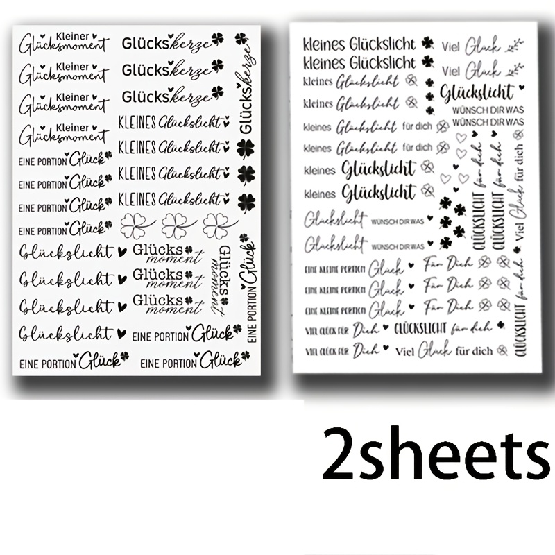 Image of 2sheets, German 'good Luck And ' Theme Uv Dtf Transfer Stickers, Designed Around 'ray Of Luck, ', Featuring German Phrases Like ' Of Happiness, Of Happiness, Portion Of Happiness