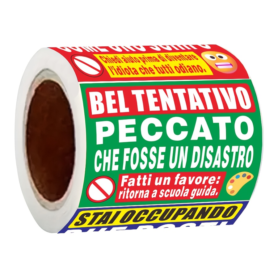 Rotolo di 150 adesivi di avvertimento divertenti per parcheggio in stile italiano - 5 design, etichette autoadesive umoristiche 