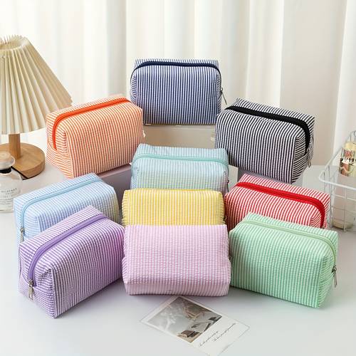 striped bubble texture large capacity pencil case multifunctional organizer for makeup toiletries stationery durable fabric with secure zipper closure vibrant colors for travel