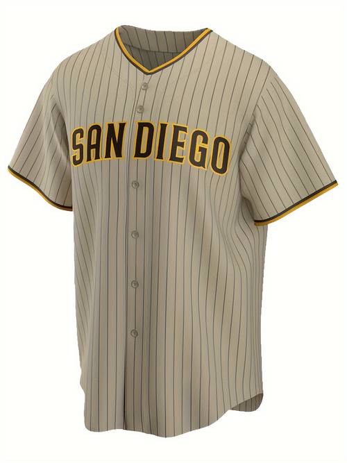 mens brown baseball shirt with classic letter embroidery design and breathable button style short sleeved shirt suitable for training and games