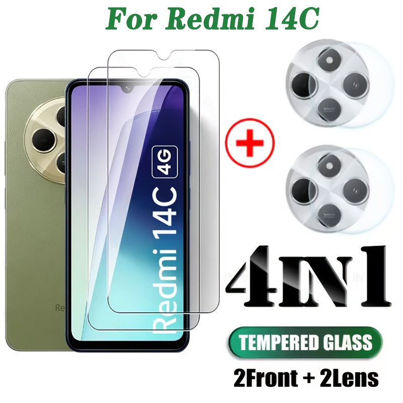 Image of 4-in-1 Complete Protection Set For Redmi 14c, Including A Full Glue Protector, Tempered Glass, And Camera Lens Film, Compatible With For Redmi Models 12, 12c, 13, 13c, 14c, 15, And 15c