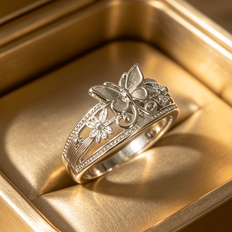 TEMU Exquisite Retro Hand-carved Floral Ring, Women's Casual Party Vacation Fashion Cute Jewelry Gift