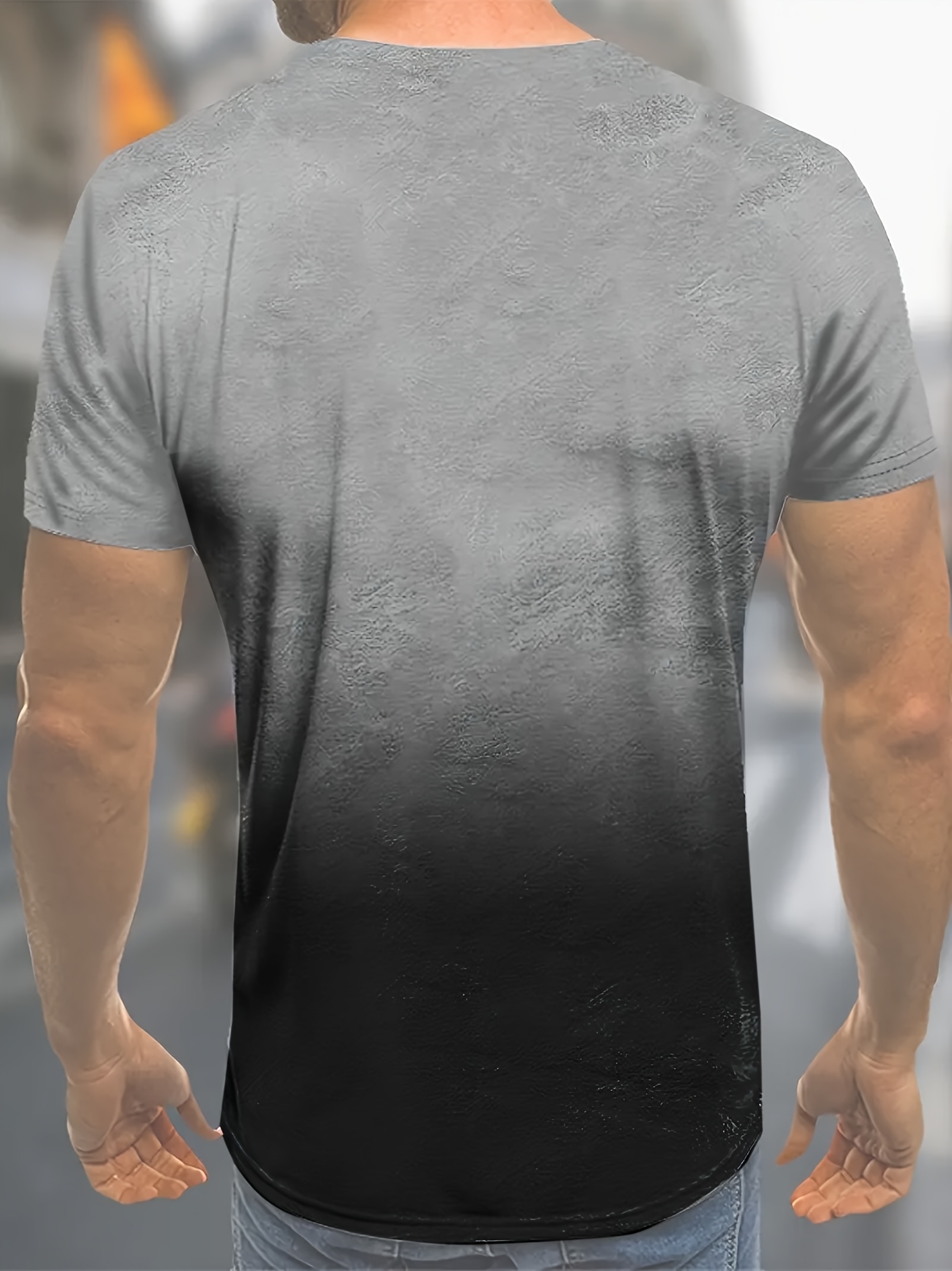 5pcs T-shirts Henry à manches courtes pour hommes, dégradé de couleurs, impression 3D, polyester, col rond, coupe décontractée, tricot extensible, pour l'été.