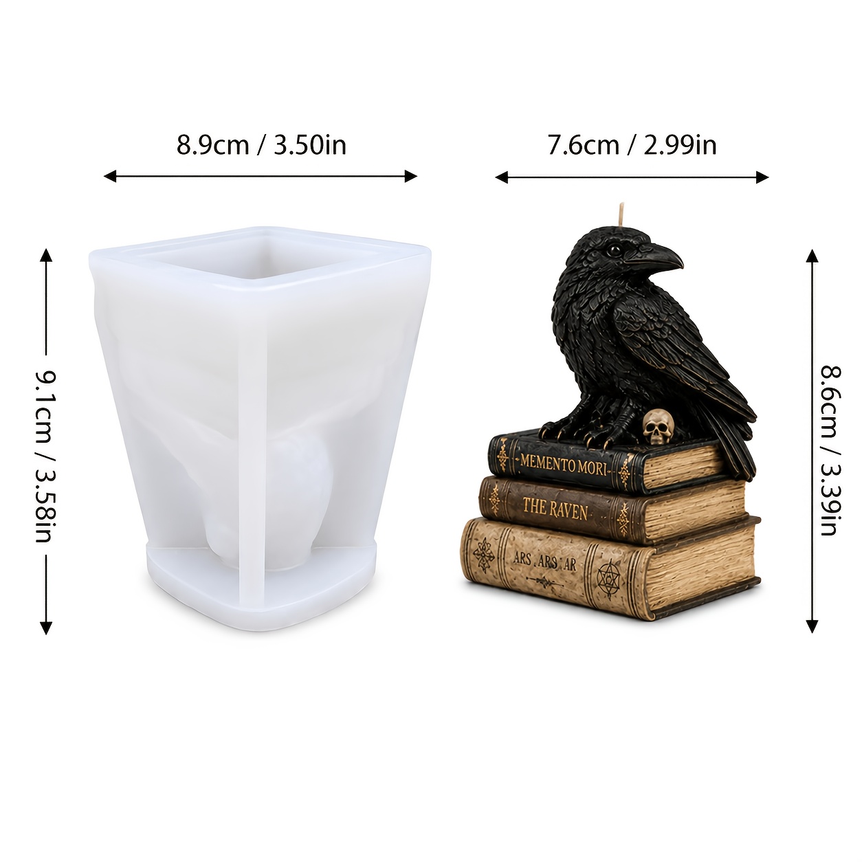 TEMU Moule en , gothique assis sur des grimoires Moule en silicone pour bougie, Statue de crâne vintage pour béton, plâtre, résine, Décoration de