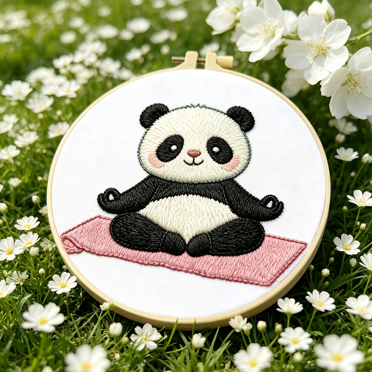 Printed Embroidery Kit, Yoga Panda Pattern