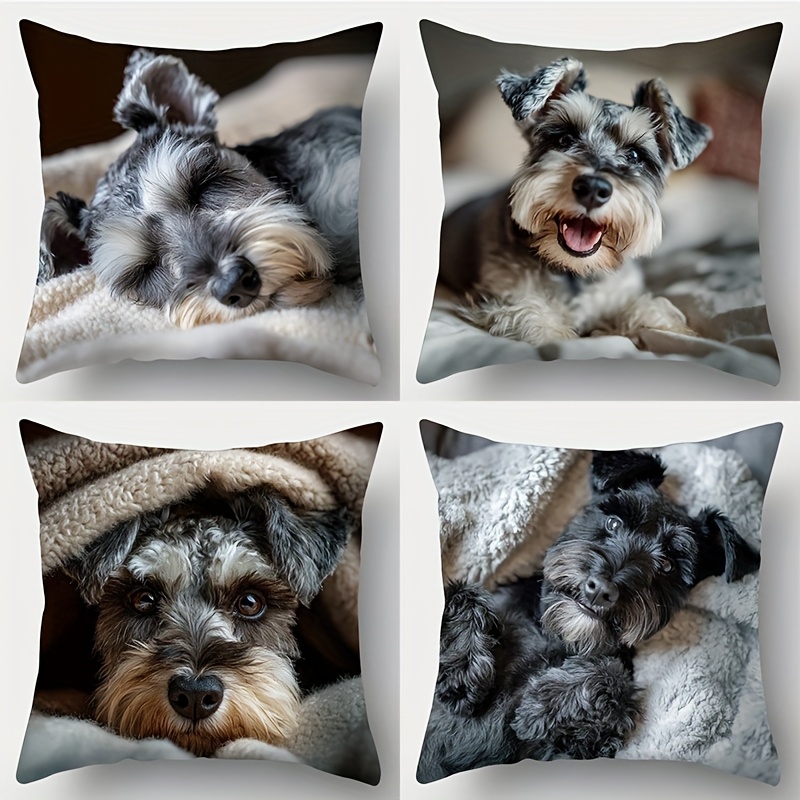 TEMU 4-delige set, bedrukte kussensloop, miniatuur schnauzer thema , 45*/18*18 inch, wasmachinebestendig, rits sluiting. Bedrukt met in verschillende
