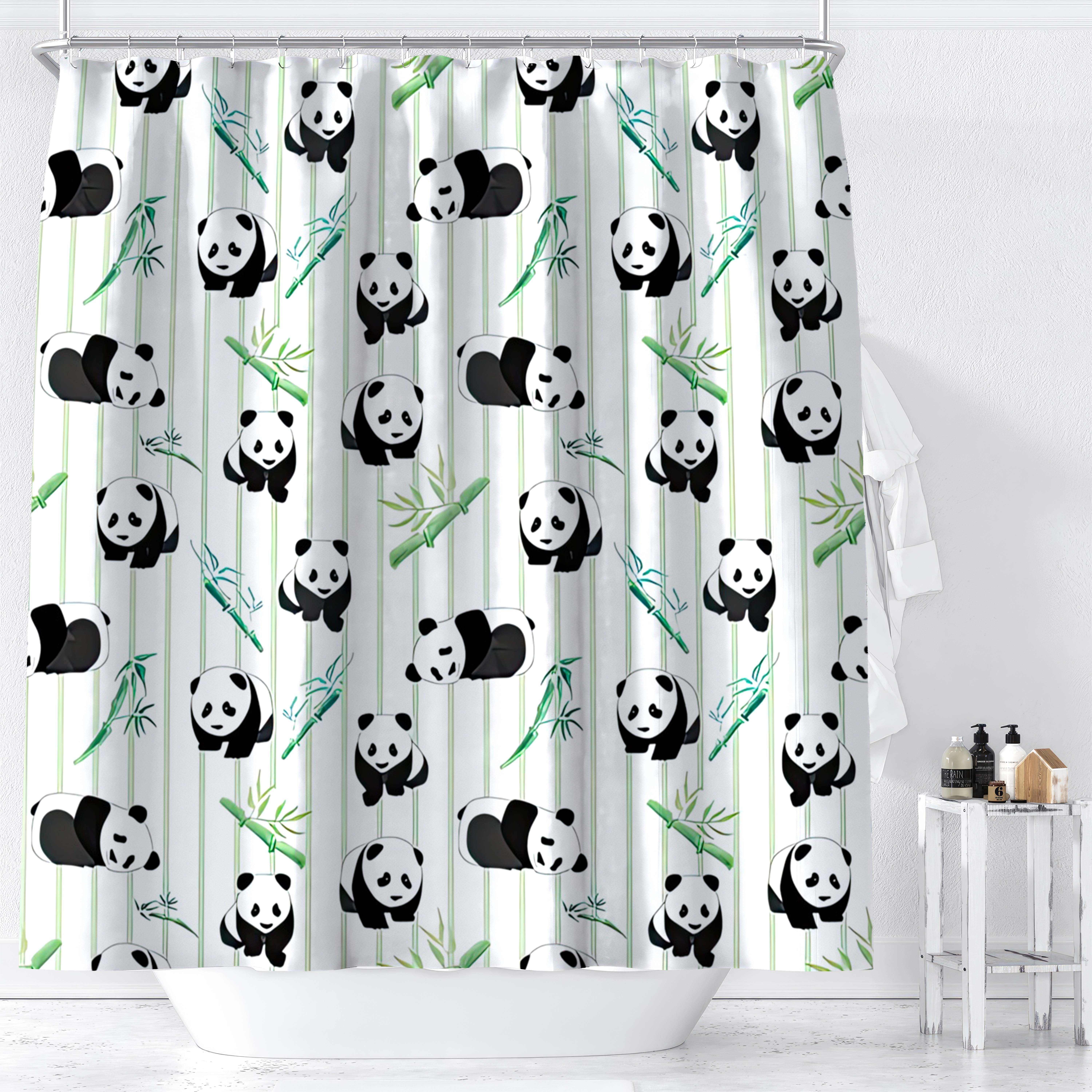 

Ywjhui Cartoon Panda And Bamboo Pattern Shower Curtain - Water-resistant Polyester Animal Theme Decor With Hooks, Machine Washable Knit Weave All-season Bathroom Accessory