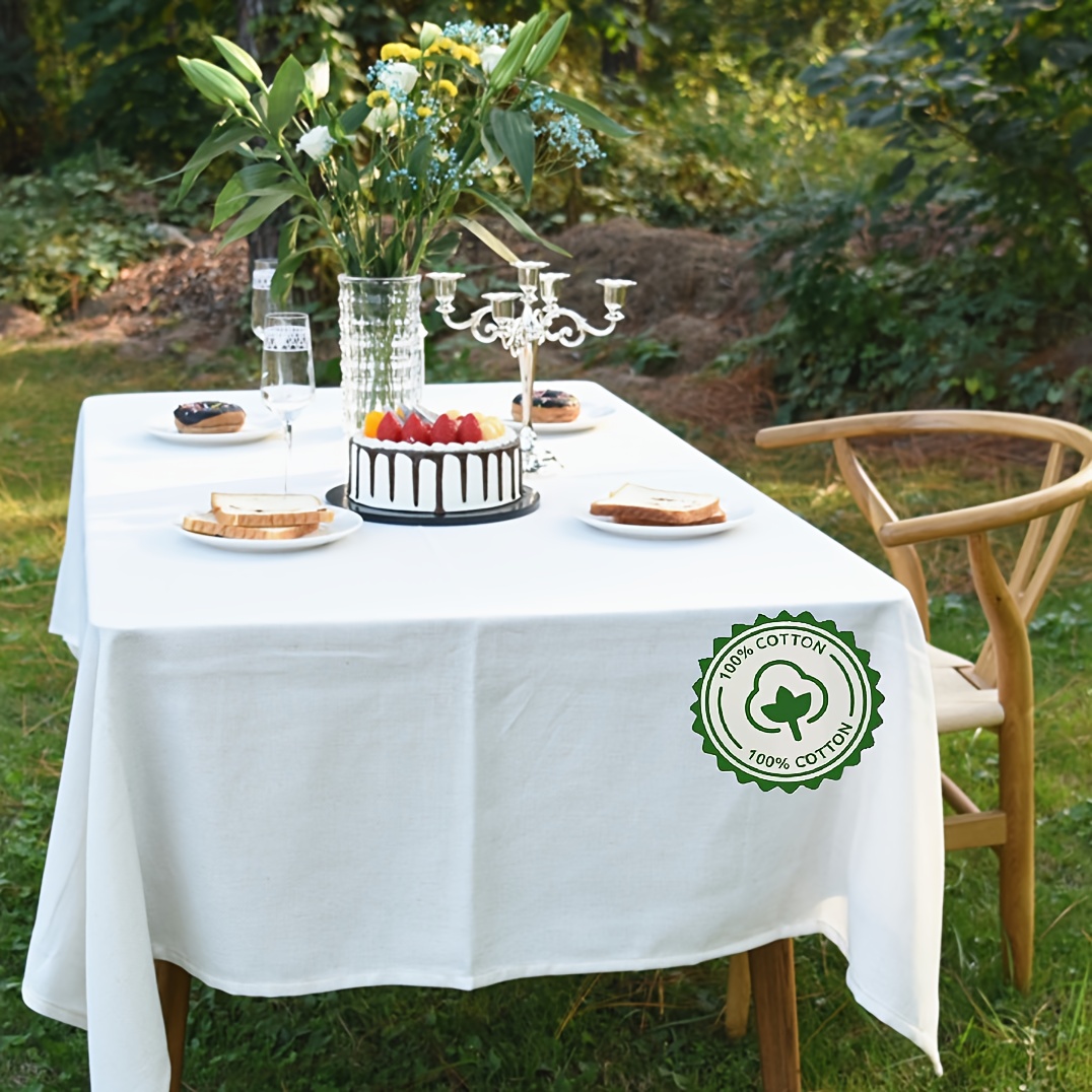 Image of 1pc Cotton Tablecloth — 55.12in X 86.81in, Fits Most Tableware Table Shapes; Pure Cotton Material An Feel, Hand Washable And Machine Washable For ; Simple And Elegant, Easily To Settings
