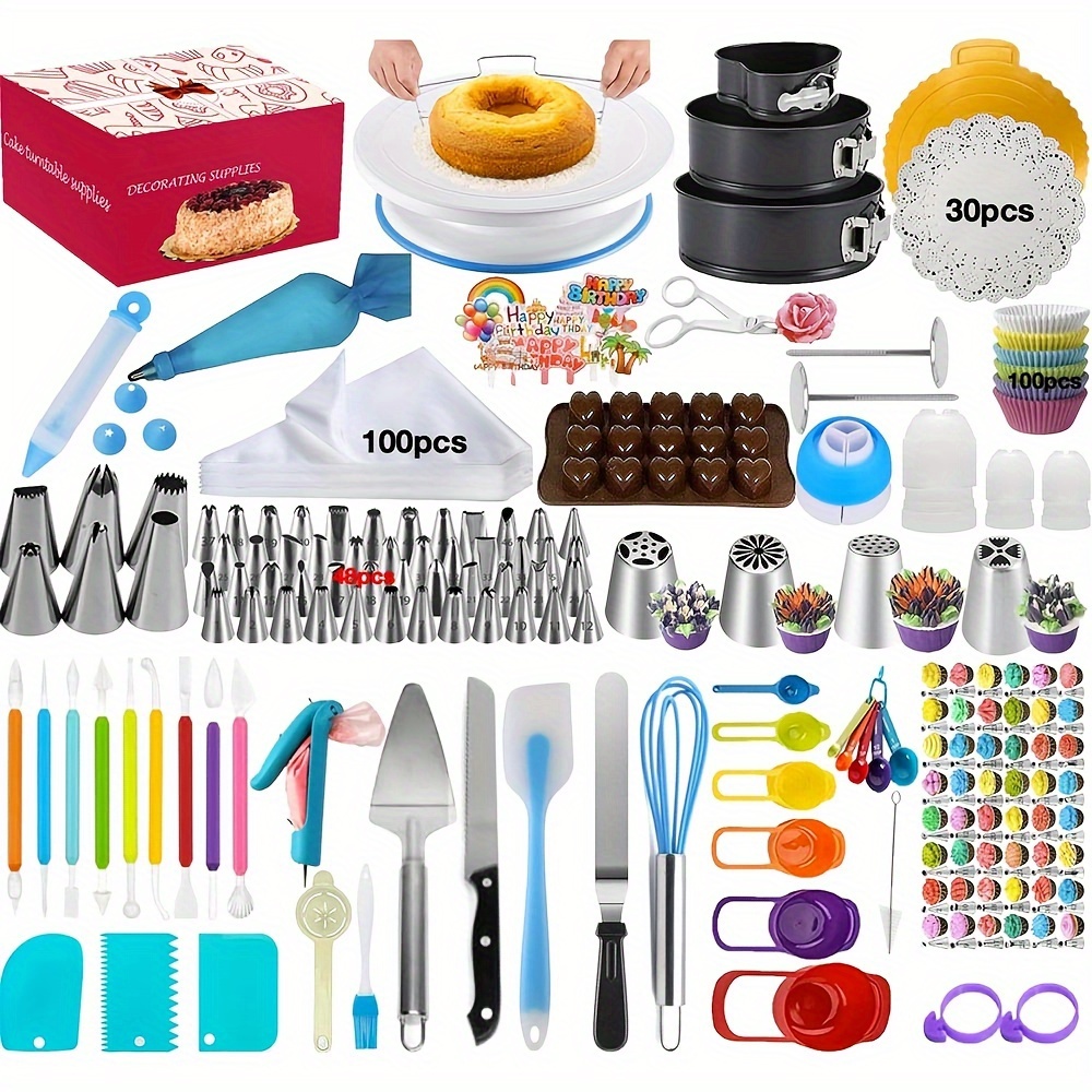 

390pcs, Decoration , Decoration Kit, 3 Packs Of Plates, Rotating , 54 , 4 Nozzles, , Day