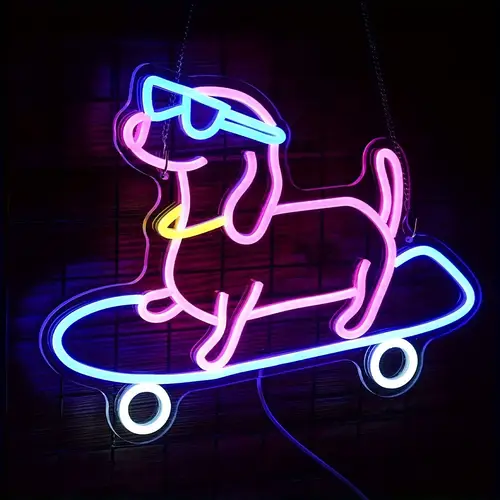 skateboard dog neon sign cute glasses dog led neon light dimmable up sign for bedroom decor pet shop art wall decoration decoration neon light sign