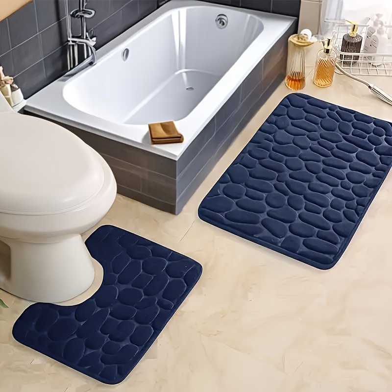 2pcs Memory Foam Non-Slip Bath Mat Set, Geometric Pattern
