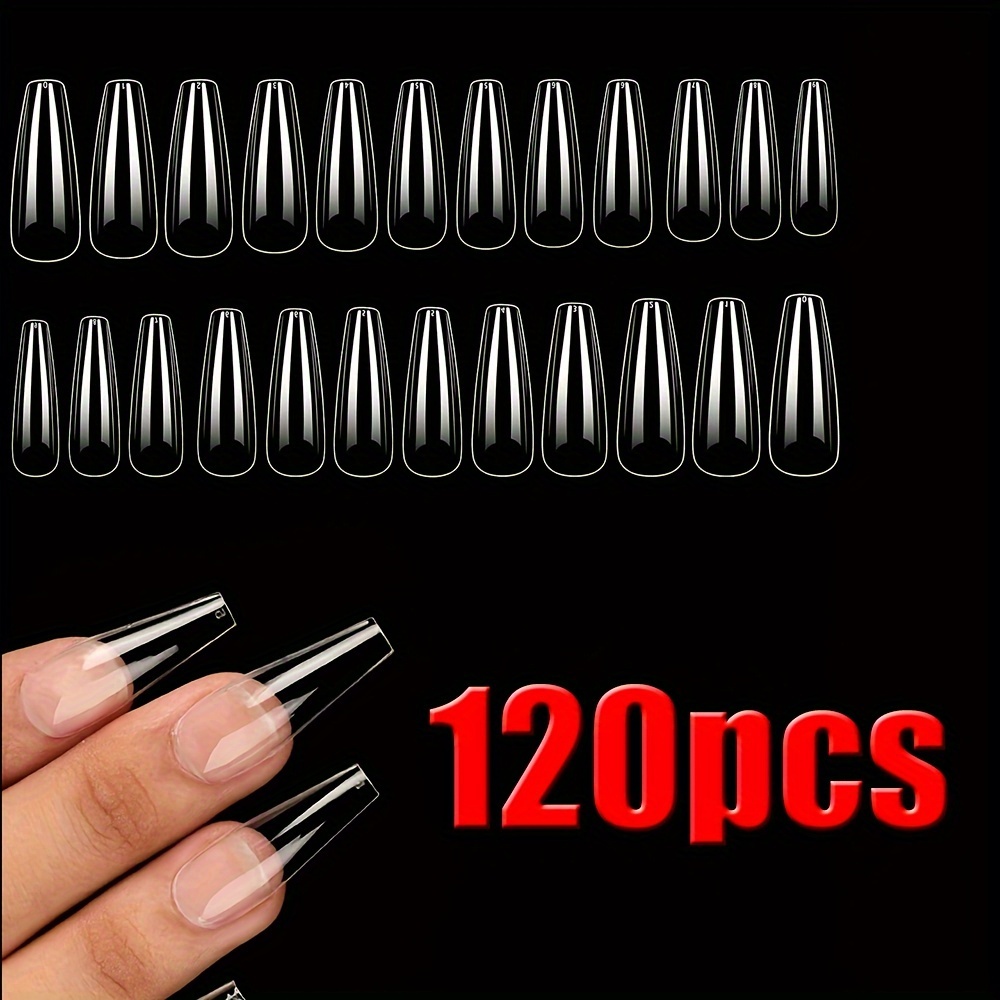 

120pcs Transparent Ballet Coffin Shaped Long Nail Tips - Pre-shaped Acrylic Nail Extensions For Diy Home Salon Nail Art, Flexible Gel Nail Forms, Pure Color Glossy Finish