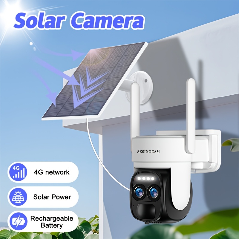 Solar-powered Outdoor Security Camera With Sim Card & 4g Lte - 2k Dual Lens, 10x Zoom, Motion Tracking/human Detection, Talk, Night Vision, Suitable For Home And Yard Monitoring (wifi Not )