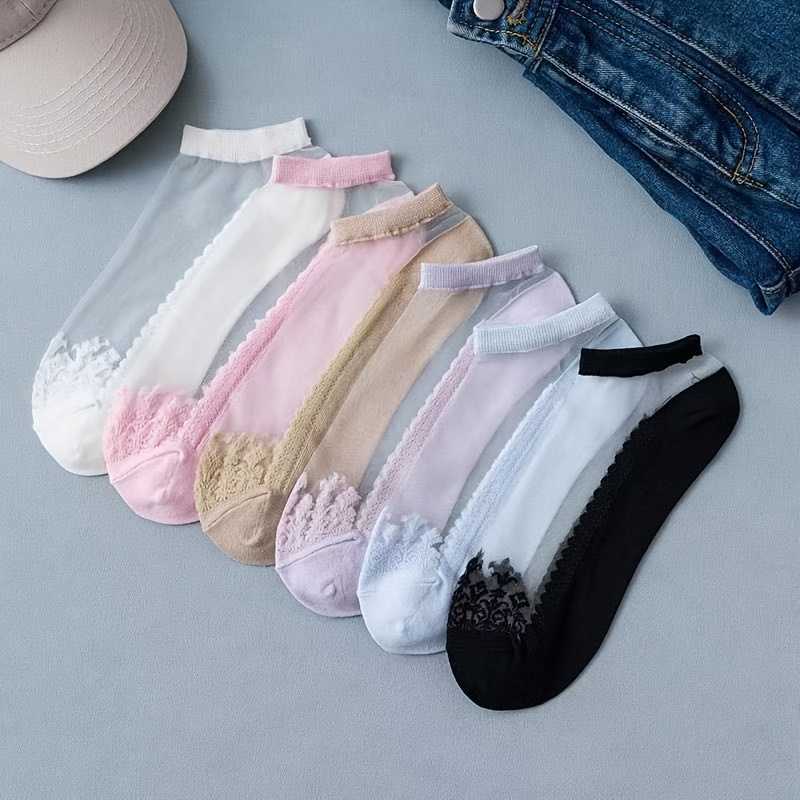 Random Jacquard Thin Breathable Socks, 5 Pairs