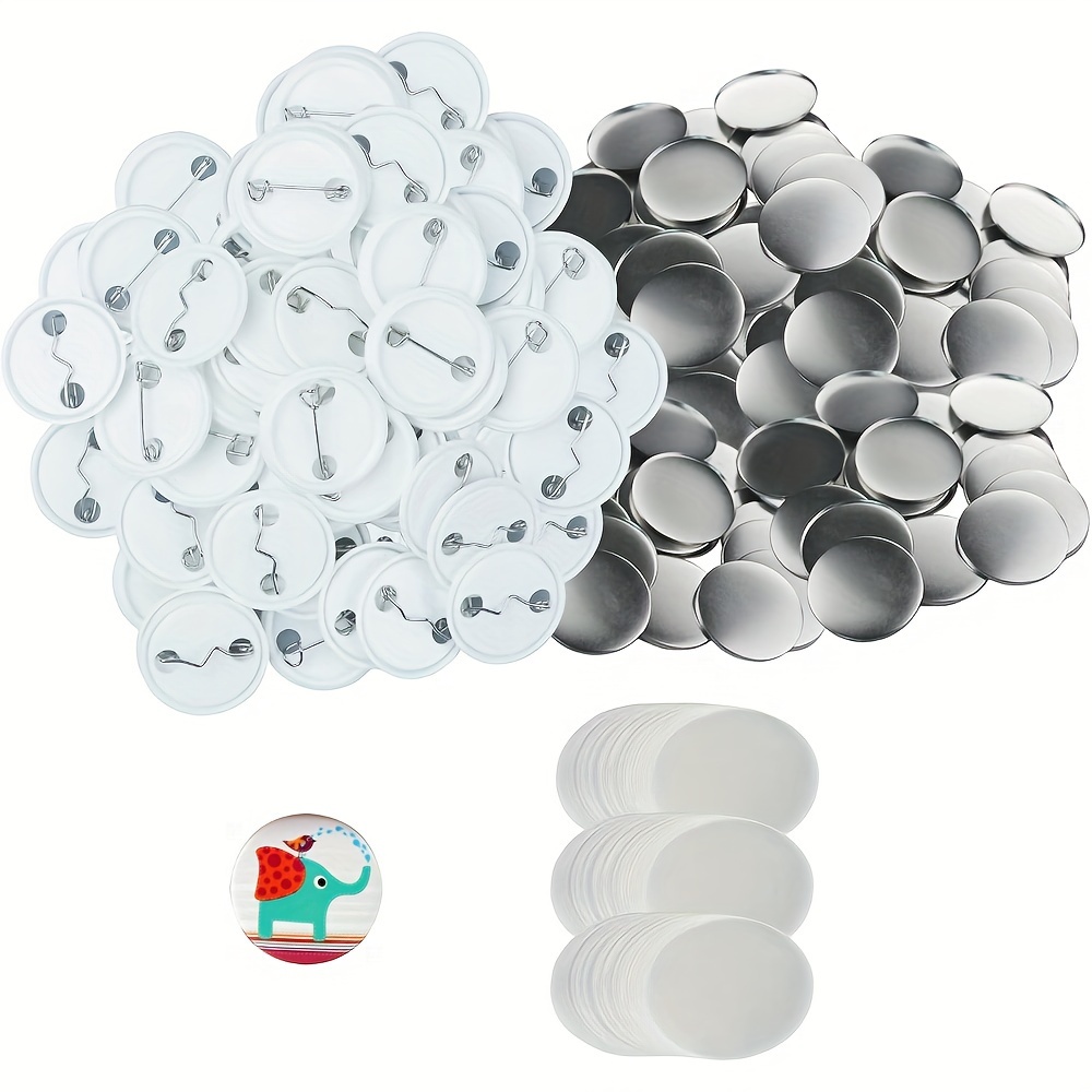 

-pack Diy Button Badge Making Kit - 1.25" Blank Pin Components With Metal Shells, Plastic Backs, And Clear Mylar Films For Button Maker Machine - Craft Supplies For Personalized Pins & Souvenirs