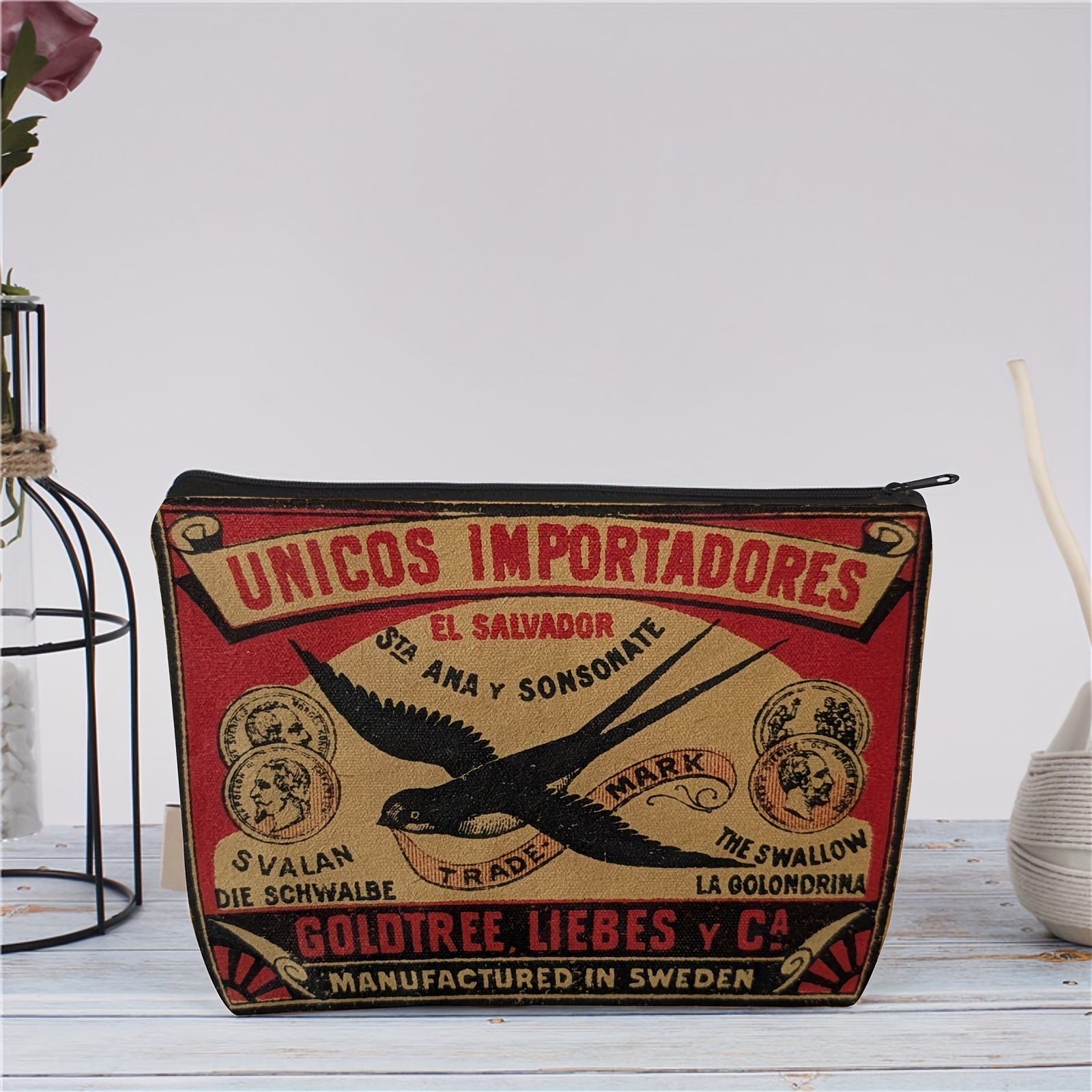 TEMU Retro Magpie Makeup Bag With Zipper, Ideal For Travel Storage