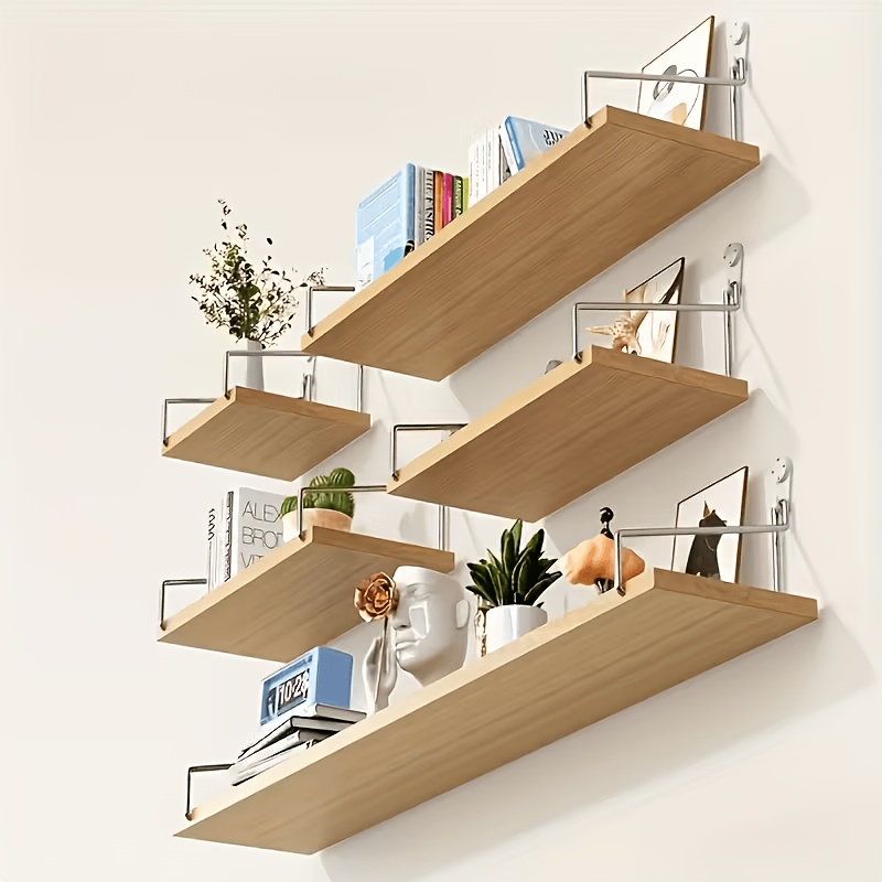 wall mounted floating shelves 3pcs wooden shelf set for storage   space saving wall organizer for bedroom bathroom   room office 40 50 60cm shelves