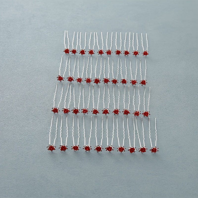 TEMU 40 stuks, Rode Elegante Roos Strass U-Vormige Dames Haarspeld, Multifunctionele Verstelbare Legering Bruids Haaraccessoires, met Sieraden Strass