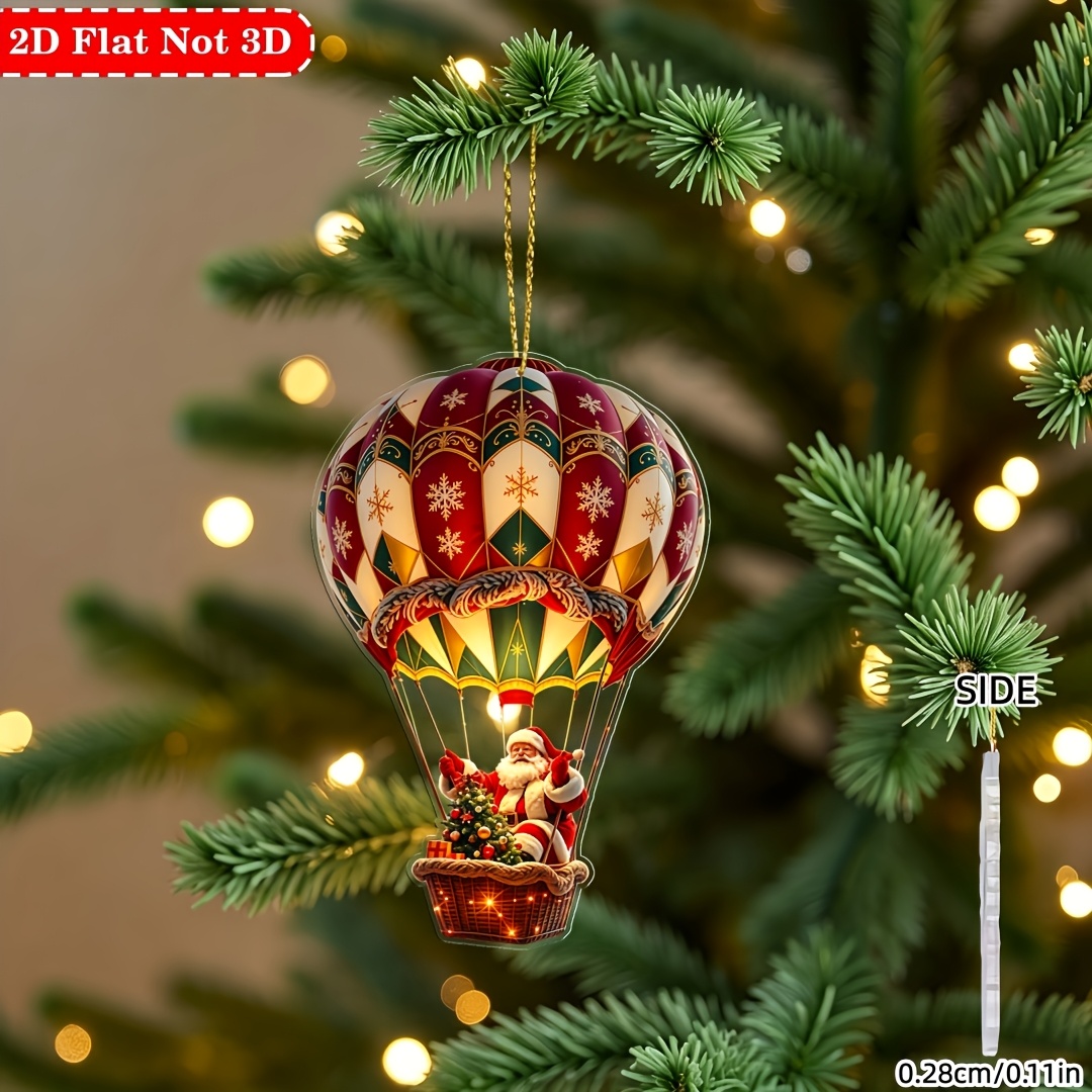 TEMU 2d Flat 1pc Sitting Hot Air Balloon Santa Christmas Ornament, Home Garden Tree Hanging Decoration, Thanksgiving, Christmas Holiday Party Decor,