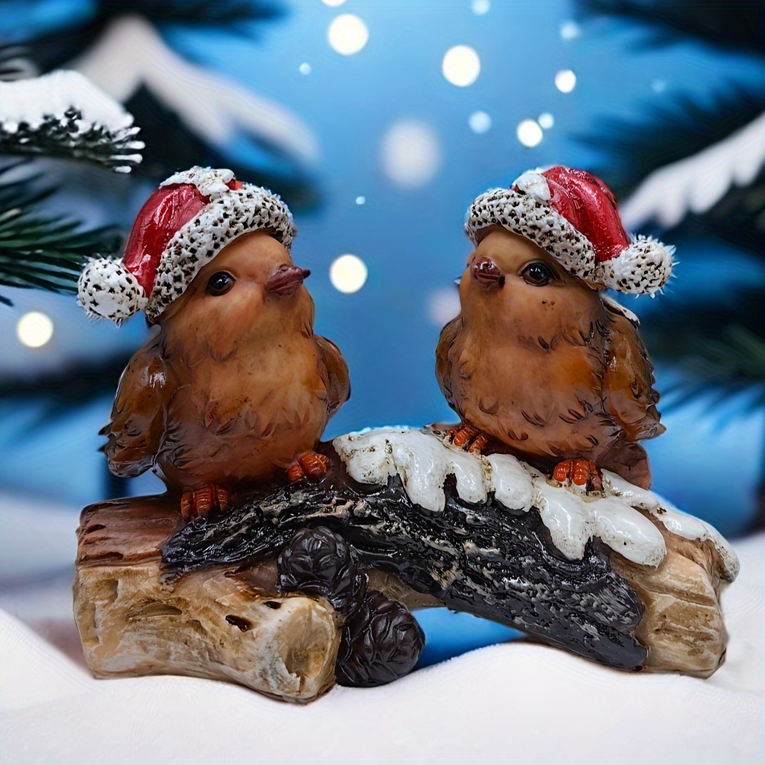 Image of 1pc Christmas Scene Party Decoration Home Decoration Ornament With 2 Little Birds Standing On A Branch