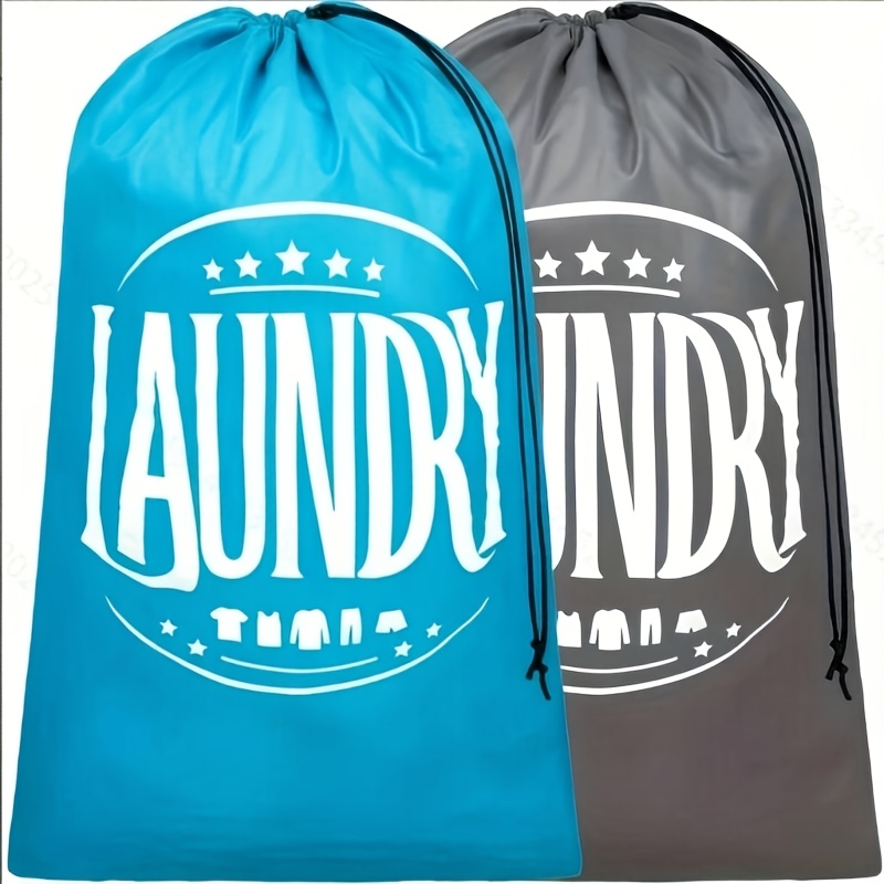 TEMU Set Of 2 Large Capacity Laundry Bags With Letter Patterns, Drawstring Closure, Foldable For Easy Carrying, Suitable For Storing Clothes, And