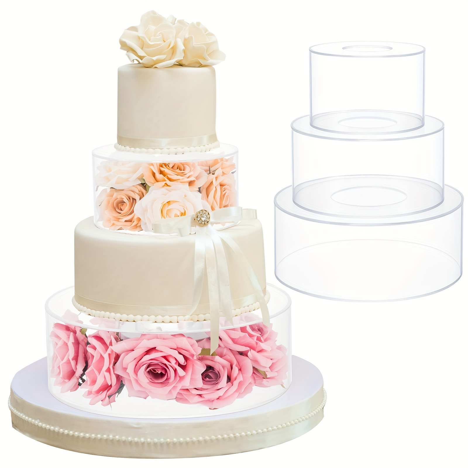 

3pcs/set Acrylic Wedding Event Cake Stand, Clear Fillable Cake Pillars With Lids, For Layered Cake Display, , Decorative Centerpiece For Weddings, Birthdays, Baby Showers