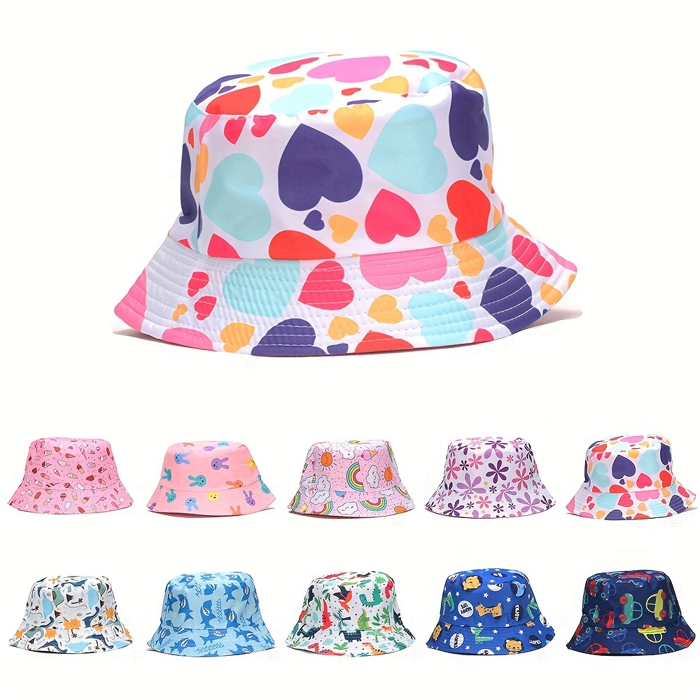 

Spring Autumn Kids Cute Cartoon Animal Print Bucket Hat, Adorable Shark Heart Design Uv Protection Beach Party Fishing Cap, Outdoor Fashion Accessory, Fits Age 0-4