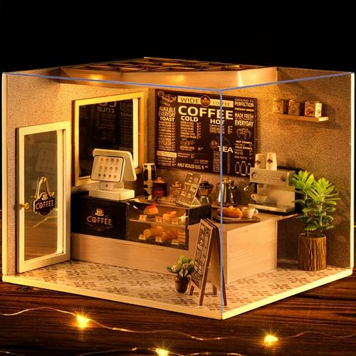 coffee shop building scene assembly model house wooden miniature scene small house with furniture suitable for home decoration perfect valentines day birthday christmas gift no no battery