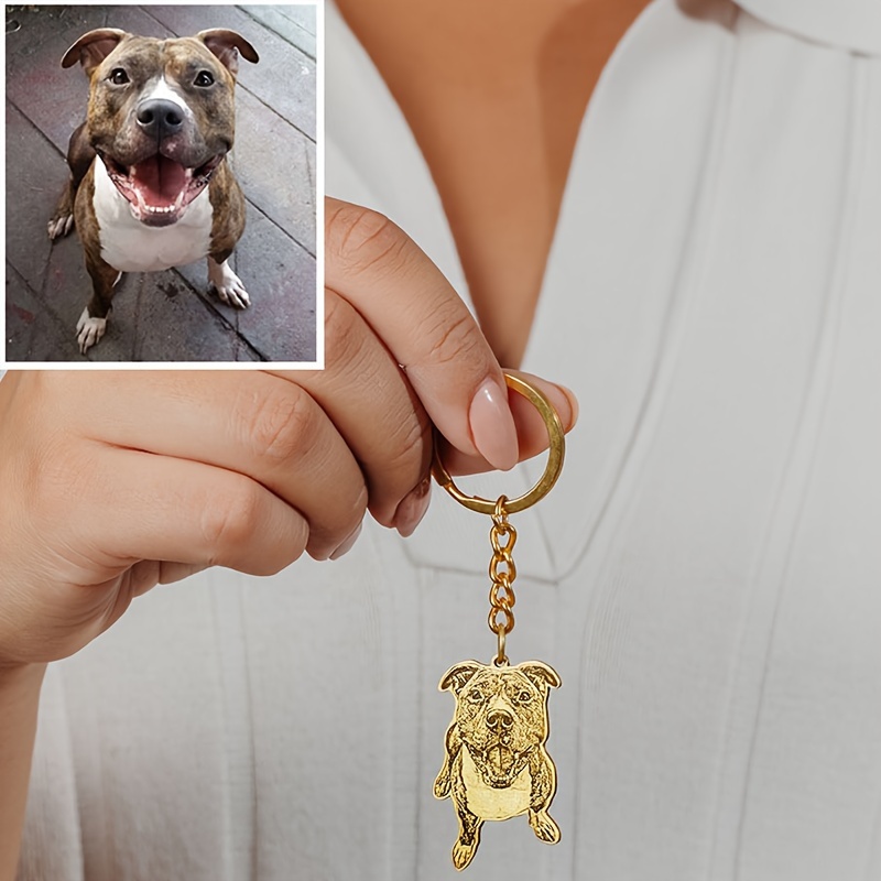 

Custom Engraved Pet Photo Keychain – Golden-tone Stainless Steel, Personalized Memorial Pendant, Unique Gift For Pet Owners And Dog Lovers